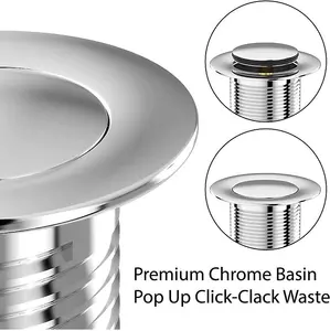 BELOFAY Pop Up Basin Waste UnSlotted Click Clack Bathroom Sink Plug in Chrome Finish - Modern Sink Waste Kit