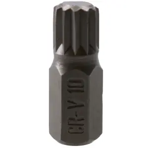 10mm Spline Bit 30mm Length 10mm Shank Chrome Vanadium Hardened Triple Square