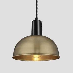 Industville Sleek Dome Pendant, 8 Inch, Brass, Black Holder