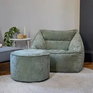 icon Natalia Chenille Armchair Bean Bag and Pouffe Set Sage Green Giant Bean Bag Chair