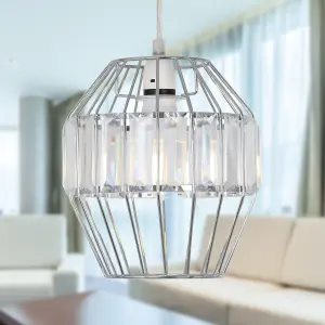 First Choice Lighting Set of 2 Beaded Chrome Cage Pendant Shade with Clear Prism Detail