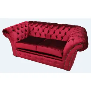 Chesterfield 2 Seater Modena Pillarbox Red Velvet Fabric Sofa Settee In Balmoral Style