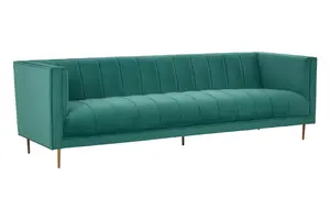 Interiors by Premier 3 Seater Green Sofa For Living Room, Green Velvet Upholstered Settee Sofa, Classic Sofa Couch For Patio