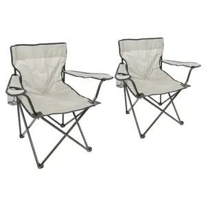 Harbour Housewares Folding Canvas Camping Chairs - Matt Black/Beige - Pack of 2