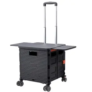 Black Collapsible Rolling Protable Crate with Magnetic Lid and Adjustable Handle 44cm H