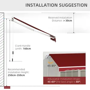 Outsunny 2.5m x 2m Garden Patio Manual Awning Canopy w/ Winding Handle Red