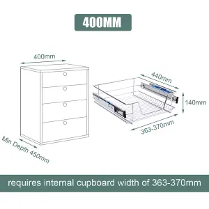 Metal Sliding Kitchen Cabinet Pull Out Wire Basket Cupboard Drawer Organizer W 400mm