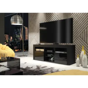 TV Unit 145cm Modern Black with High Gloss Doors - Creative Furniture