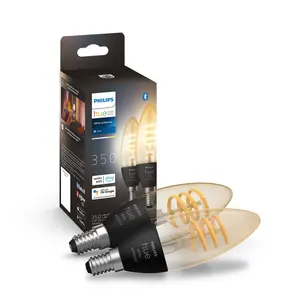 Philips Hue White Ambiance Filament Candle E14 Smart Bulb 2-Pack