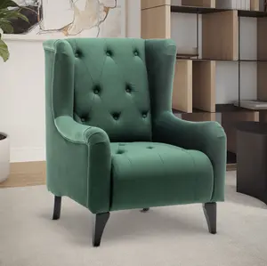 Velvet Bottle Green Wingback Chair