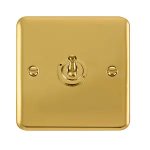 Curved Polished Brass 1 Gang 2 Way 10AX Toggle Light Switch - SE Home