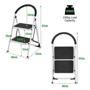 Costway Portable 2 Step Household Ladder Folding Step Stool w/ Anti-Slip Platform 150 kg