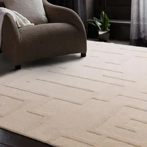 Handmade Modern Cream Abstract Wool Easy to Clean Rug for Living Room & Bedroom-120cm X 170cm