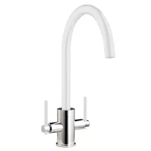 Cookology LIVORNO Mixer Tap for Kitchen with Twin Lever - Chrome & White