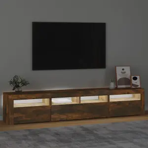 Berkfield TV Cabinet with LED Lights Smoked Oak 210x35x40 cm