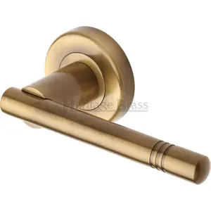 Heritage Door Handle Lever Latch on Round Rose Alicia Design (Set of 2) Antique Brass