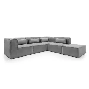 Doris Modular Extended Corner Sofa in Light Grey Cord Chenille