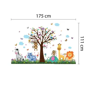 Walplus Combo Kids Happy London Zoo Wall Sticker - Colourful Butterflies Grass PVC