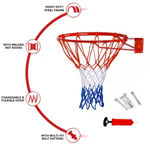 Full Size Basketball Hoop Ring Net Wall Mounted Outdoor Hanging Basket 18"/45cm