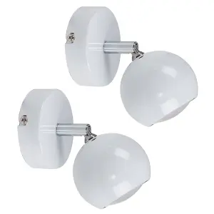 ValueLights Pair Of Modern Single Eyeball Wall Spotlights in Gloss White Finish