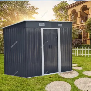 238cm W Charcoal Black Steel Outdoor Garden Storage Shed with Double Doors, 8 x 4 ft