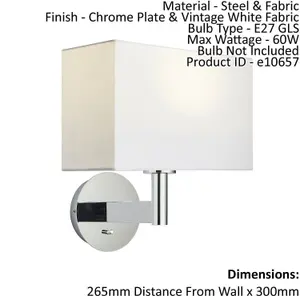 Wall Light Chrome Plate & Vintage White Fabric 60W E27 Dimmable e10657