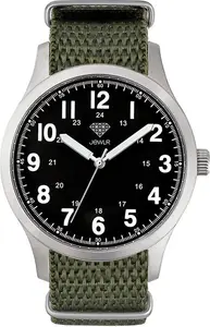 Men's Personalised Field Watch - 40mm Rover - Steel Case, Black Dial, Olive Nato