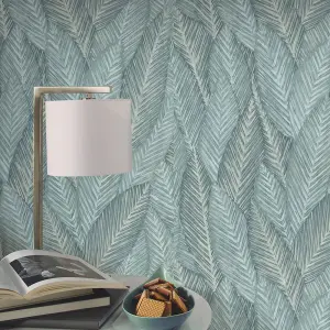 Erismann Martinique Palm Leaves Foliage Textured Green Grey Wallpaper