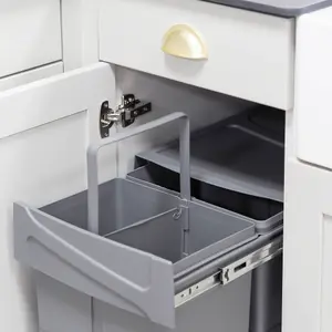 Dark Grey Integrated Under Counter Kitchen Pull Out Bin for 400mm Wide Cabinet 2 x 20L Compartments Base Mounted