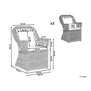 Set of 2 Garden Chairs with Cushions MAROS Rattan Natural