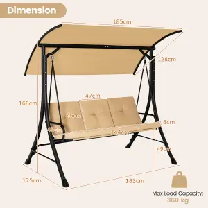 Costway Garden Patio Swing Chair 2 Seater Hammock Bench w/ Adjustable Polyester Canopy