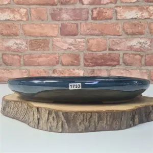 25cm Glazed Bonsai Pot - Oval - 25cm x 18cm x 4.5cm - Blue