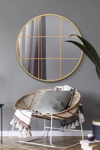 Circulus - Gold Metal Framed Round Window Wall Mirror 39" X 39" (100x100CM)