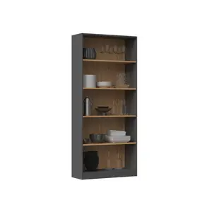 Albee Bookcase Anthracite/Artisan Oak / (5 Shelves) 182 cm H x 80 cm W x 32 cm D