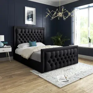 DS Living Kingston Upholstered Soft Black Velvet Double Bed Frame 4FT6