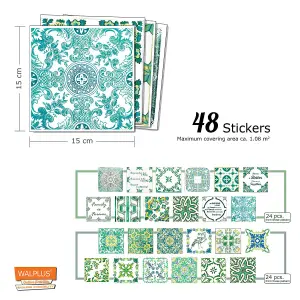 Walplus Vintage English Green Combo Mix Tile Stickers