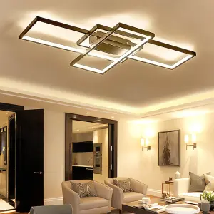 Black Frame Modern Rectangular LED Semi Flush Ceiling Light Fixture 110cm Dimmable with Remote