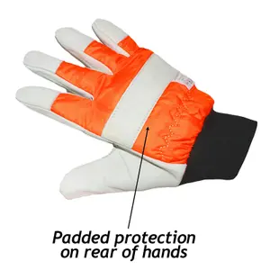 SPARES2GO Large Hi Visibility Chainsaw Protective Safety Gloves (Size 10)