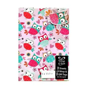 Paper Owl Gift Wrap Sheets Set (Pack of 2) Multicoloured (One Size)