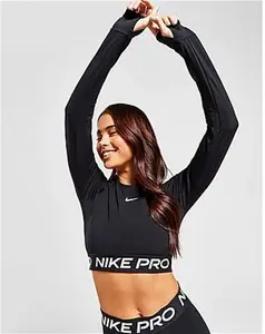 Nike Training Pro Long Sleeve Crop Top - Black - Womens - Size XL (UK