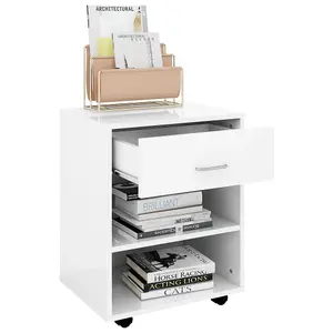 Berkfield Rolling Cabinet High Gloss White 46x36x59 cm Engineered Wood