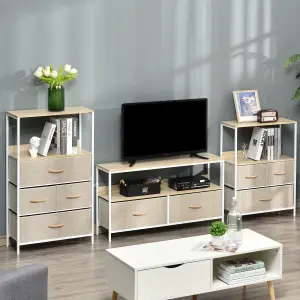 HOMCOM TV Cabinet, TV Console Unit with 2 Foldable Linen Drawers Maple Colour