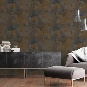 GoodHome Fuch Navy Concrete effect Textured Wallpaper