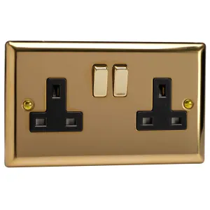 Varilight 2-Gang 13A Double Pole Switched Socket Polished Brass