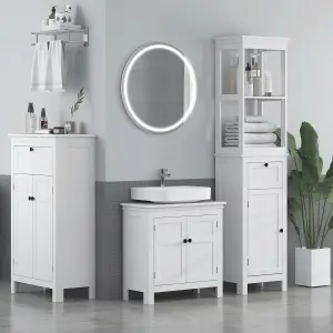 HOMCOM Slim Bathroom Storage Cabinet with Open Shelves and Drawer, White