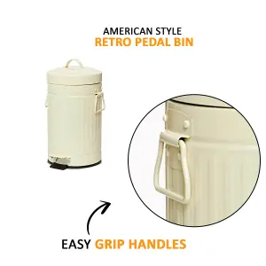 3L Retro Vintage Pedal Bin US Style Dustbin for Bathroom & Kitchen Waste