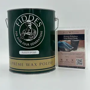 Fiddes Supreme Wax Polish, Rugger Brown 5 Litre & Free Priory Polishes Lint Free Cloth