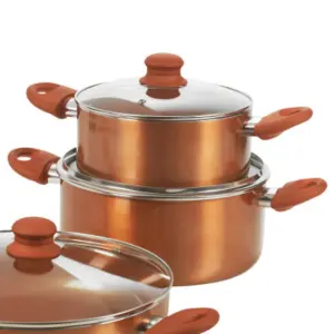 URBNCHEF 31cm Height Copper Non-Stick Ceramic Induction Casserole Set with Glass Lids