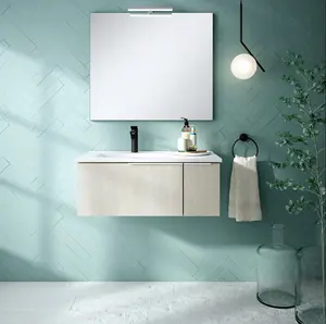 Banyetti Siena 800mm Wall Hung Basin Unit with Matt White Handles - Light Stone