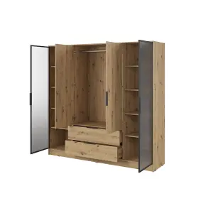 Kelly 206cm Glass-Fronted Wardrobe in Rustic Oak Artisan - Expansive Storage with Natural Charm